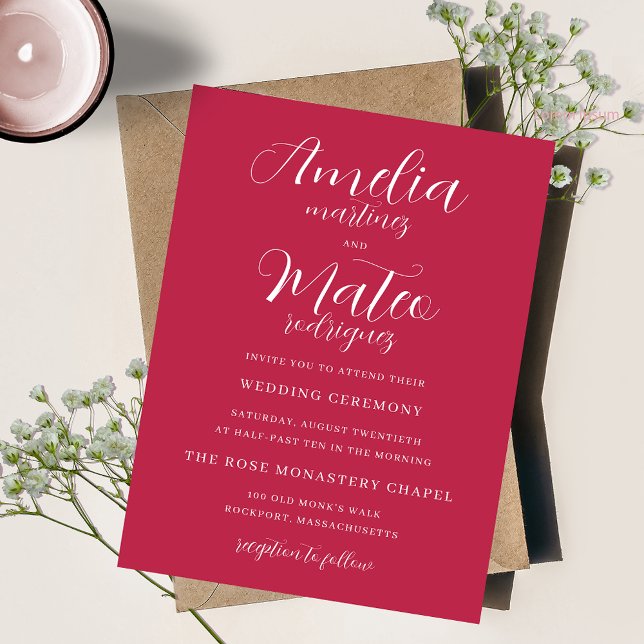 Invitation Simple Script Magenta et Mariage blanc (Créateur téléchargé)