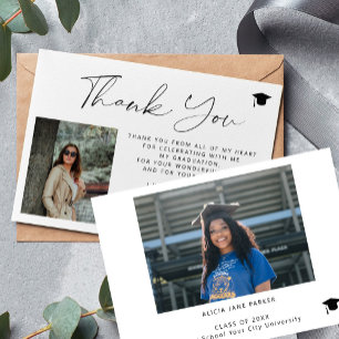 Invitation Simple script minimal 2 graduation photo merci