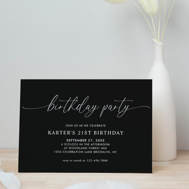 Invitation Simple Script minimal Noir Blanc Adulte Anniversai (Créateur téléchargé)