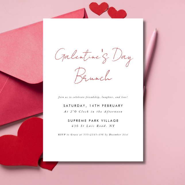 Invitation Simple Script moderne Galentines Jour Brunch Party (Créateur téléchargé)