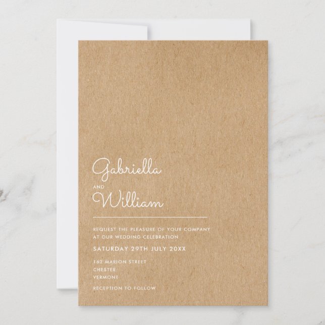 Invitation Simple Script naturel Rustique Mariage Kraft (Devant)