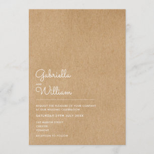 Invitation Simple Script naturel Rustique Mariage Kraft