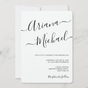 Invitation Simple Script noir blanc Décontracté mariage chic