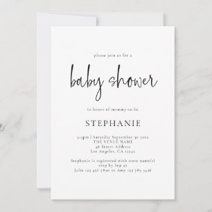 Invitation Simple Script noir blanc ou n'importe quel Baby sh