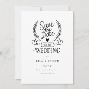Invitation Simple script noir et blanc Enregistrer la date
