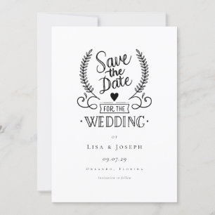 Invitation Simple script noir et blanc Enregistrer la date