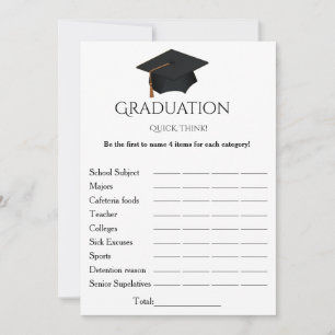 Invitation Simple script penser rapide fête de graduation jeu