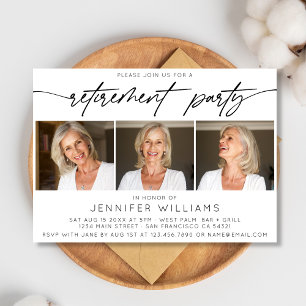 Invitation Simple Script Retraite Party Photo Collage