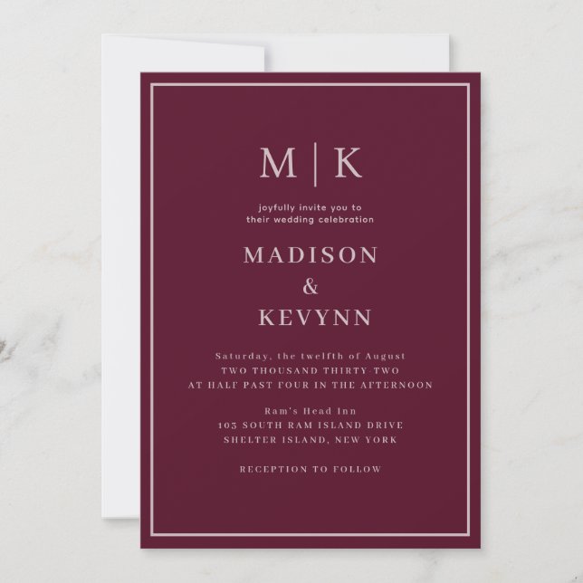 Invitation Simple Script Rouge Bourgogne Mariage Formel  (Devant)