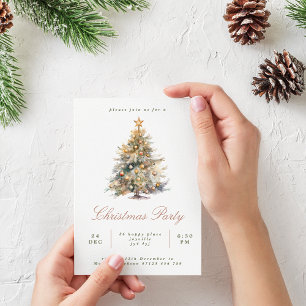 Invitation Simple Script Watercolor Christmas Tree Party