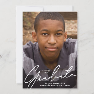 Invitation Simple Script White Overlay Photo Graduation Party