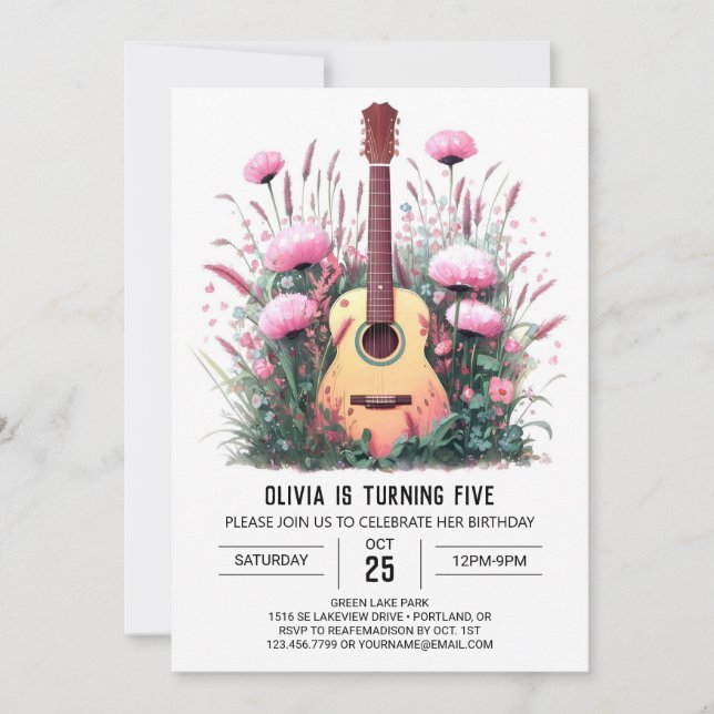 Invitation Simple Serenade Guitare Anniversaire (Devant)