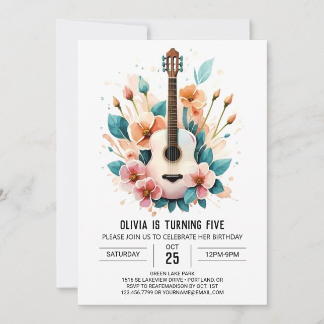 Invitation Simple Serenade Guitare Anniversaire (Devant)