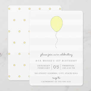Invitation Simple Shabby Chic Balloon Jaune Anniversaire