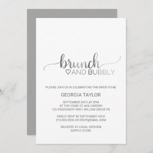 Invitation Simple Silver Foil Calligraphy Brunch et Bubbly