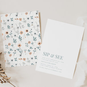 Invitation simple Sip and See Party avec Floral