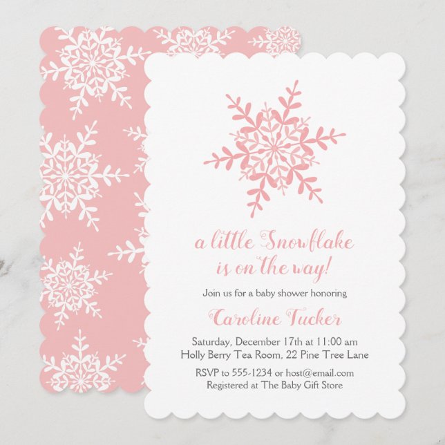 Invitation Simple Snowflake rose Élégant Baby shower (Devant / Derrière)