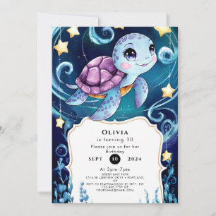 Invitation Simple sous la mer Tortue Boho Anniversaire