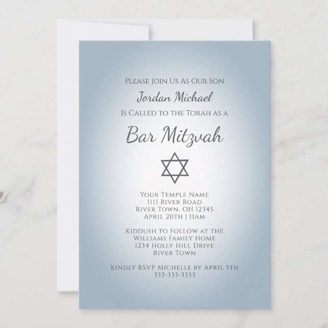 Invitation Simple Star of David Modern Bar Mitzvah Blue (Devant)