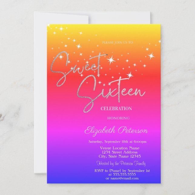 Invitation Simple Stars Ombre Sweet 16  (Devant)