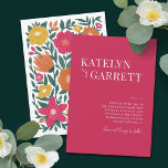 Invitation Simple Stylish Type Magenta Floral Back Wedding<br><div class="desc">This bold, stylish wedding invitation features a modern typography design on the front, with a matching hand drawn floral design on the back in magenta pink, orange, golden yellow, peach, and green over a white background. The background colors on both the front and the back can be customized, if desired....</div>