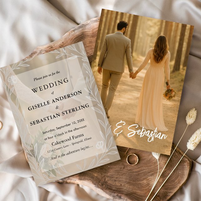 Invitation Simple superposition Neutre Botanique Mariage élég (Créateur téléchargé)