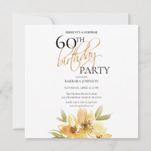 Invitation Simple Surprise Jaune Fleurs Jaunes 60e Anniversai