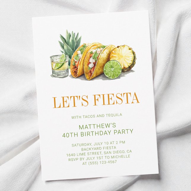 Invitation Simple Tacos Fête Mexicaine 40e Anniversaire (Simple Tacos Mexican Fiesta 40th Birthday Party Invitation)