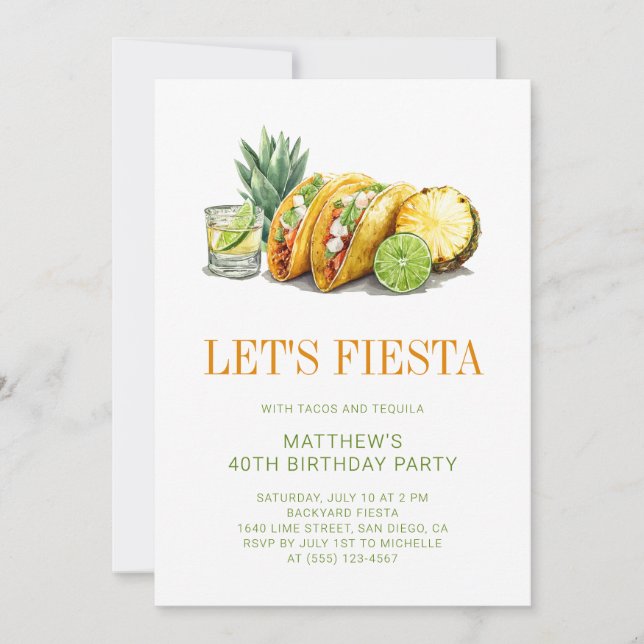 Invitation Simple Tacos Mexican Fiesta 40th Birthday Party (Devant)