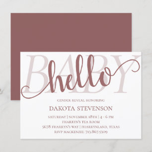 Invitation Simple Taupe Bonjour bébé Script Mauve Rose du d