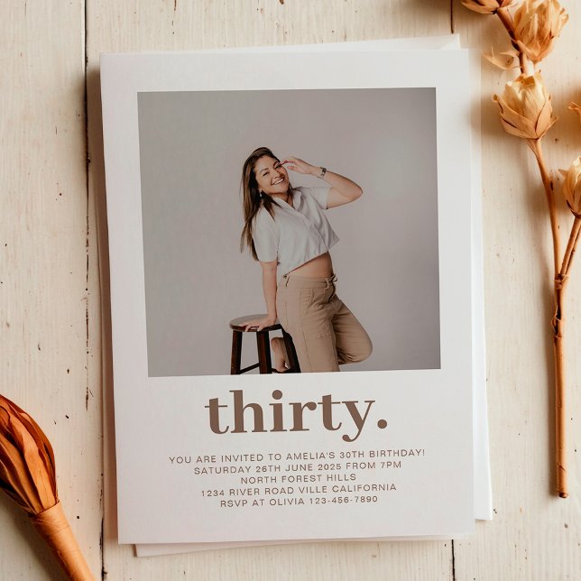 Invitation Simple Taupe Brown Photo minime 30e anniversaire (Créateur téléchargé)