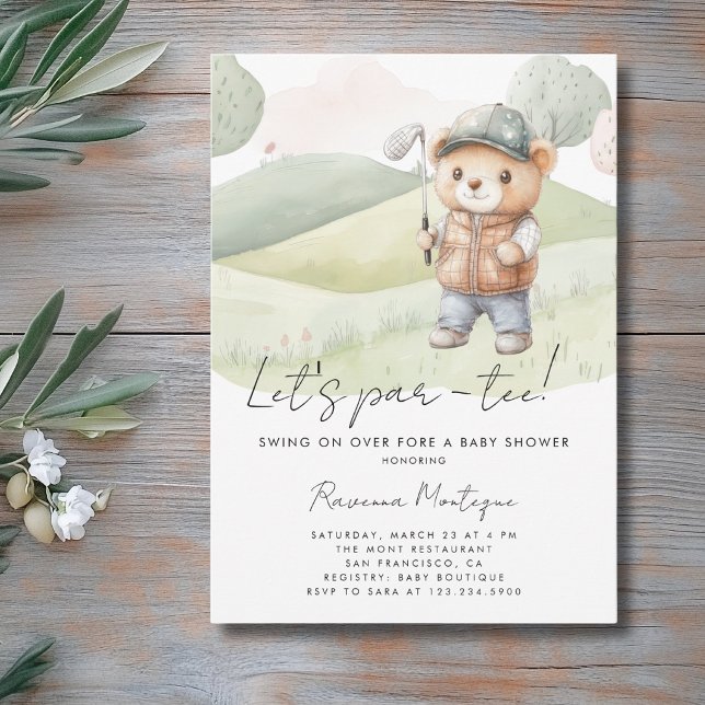 Invitation Simple Teddy Golf permet de faire la fête pour béb (Créateur téléchargé)