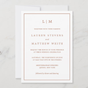 Invitation Simple Terracotta Monogramme Mariage élégant