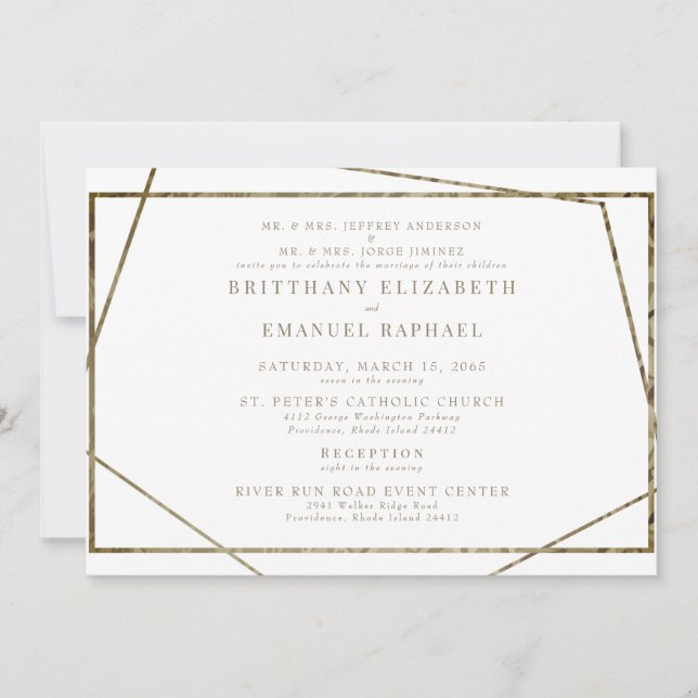 Invitation Simple Texte Géométrique en Or Blanc pour les Deux (Devant)