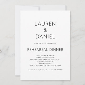 Invitation Simple Texte noir blanc Mariage Dîner de répétitio
