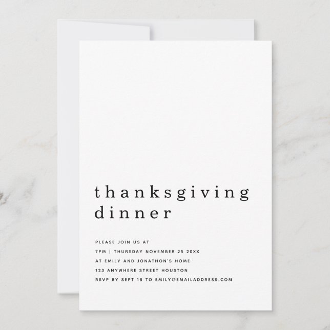 Invitation Simple Texte Thanksgiving Dîner (Devant)