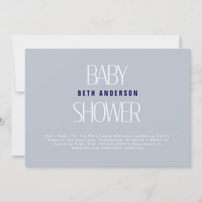 Invitation Simple Thèmes Dusty Baby shower bleu II (Devant)