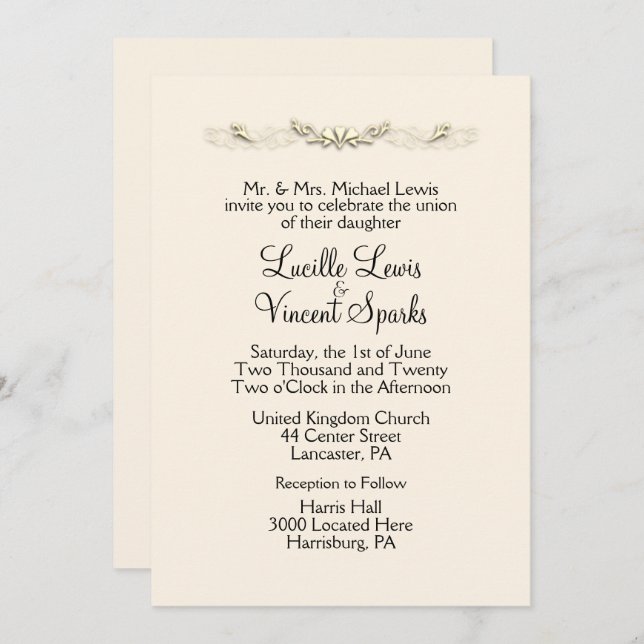 Invitation Simple Traditionnel Ancien Mariage de dentelle Inv (Devant / Derrière)