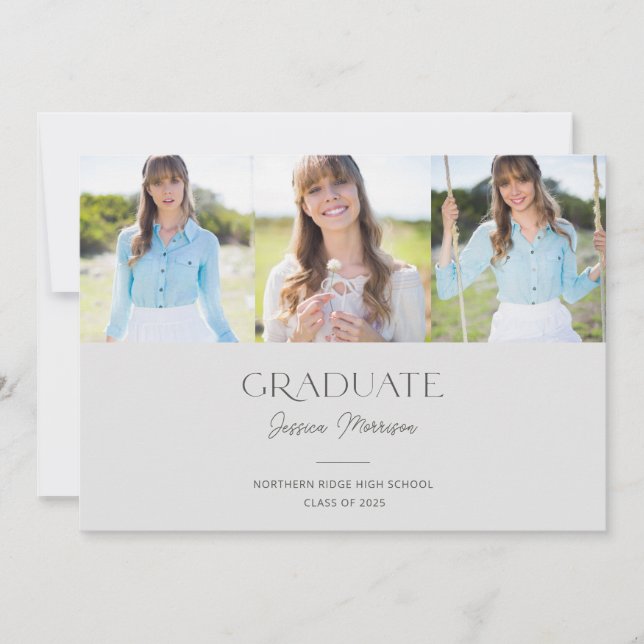 Invitation Simple Trois Photo Collage Grey Graduation Party (Devant)