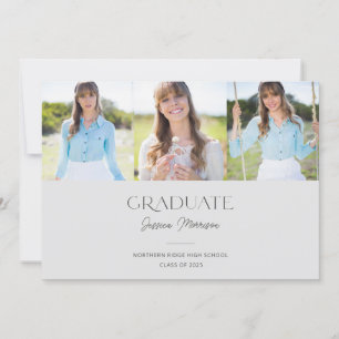 Invitation Simple Trois Photo Collage Grey Graduation Party