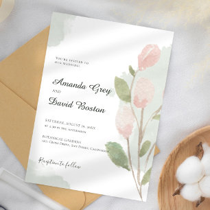 Invitation Simple Tulipe d'aquarelle et Mariage Feuille