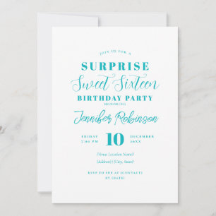 Invitation Simple Turquoise Photo SURPRISE Sweet 16