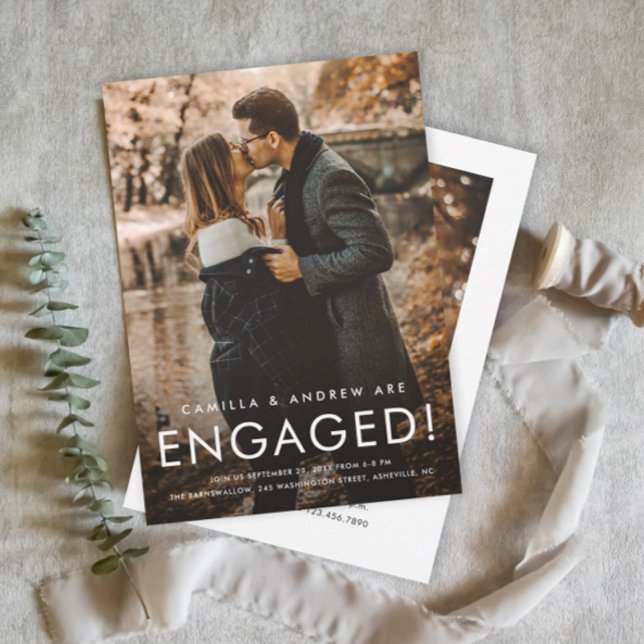 Invitation Simple Type 2 Photo Mariage Fiançailles Fête (Simple Photo Wedding Engagement Party Invitation with Modern Typography Overlay.)