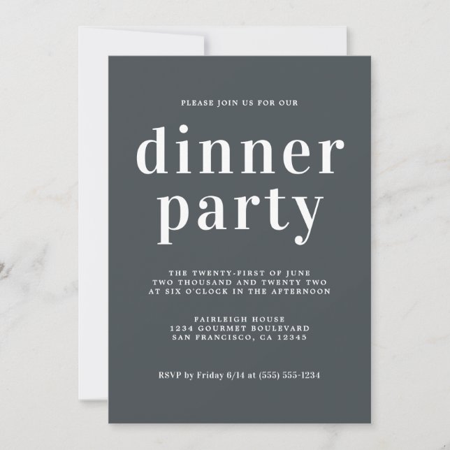 Invitation Simple Typographie Chic Hors Dîner Noir (Devant)