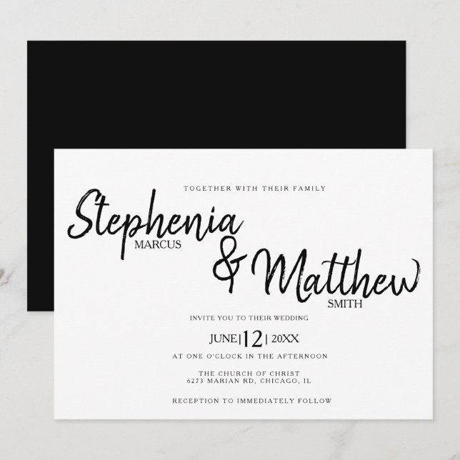 Invitation Simple Typographie De Mariage Blanche Et Noire En  (Devant / Derrière)