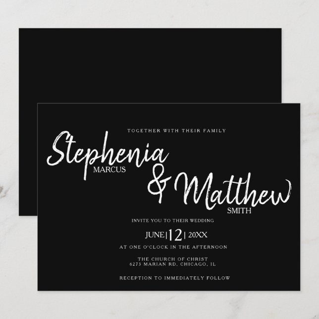 Invitation Simple Typographie De Mariage Blanche Et Noire En  (Devant / Derrière)