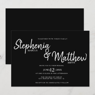 Invitation Simple Typographie De Mariage Blanche Et Noire En 