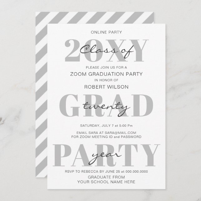 Invitation Simple Typographie Moderne Online Graduation Party (Devant / Derrière)