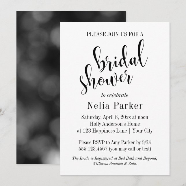 Invitation Simple typographie moderne pour une baby shower 1 (Devant / Derrière)