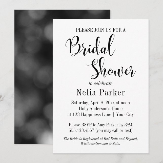 Invitation Simple typographie moderne pour une fête prénuptia (Devant / Derrière)